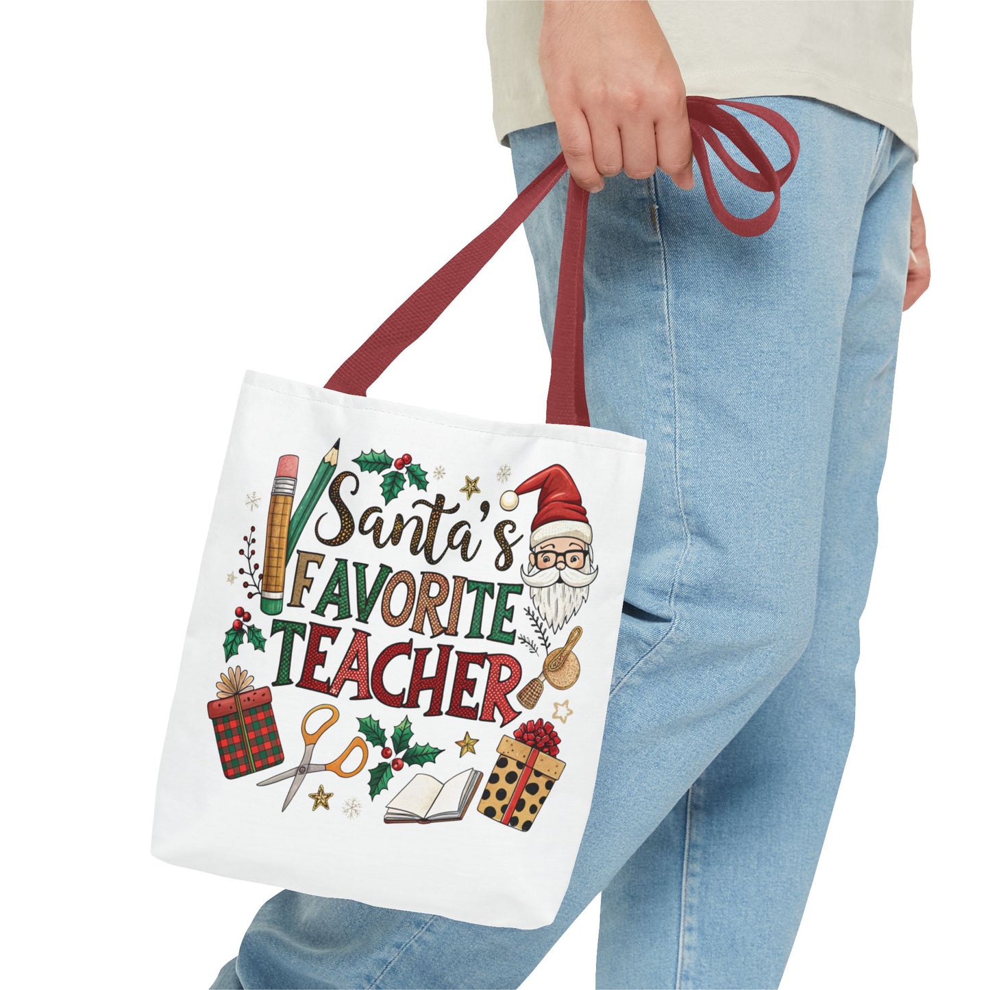 Santa's Favorite Teacher Tote Bag, Christmas Gift, Teacher Appreciation
