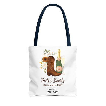 Bachelorette Boots & Bubbly Tote Bag — Champagne & Cowgirl Party Shopper
