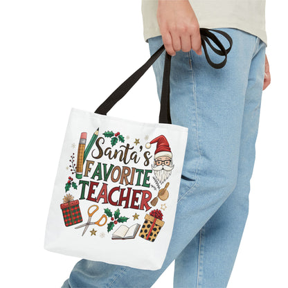 Santa's Favorite Teacher Tote Bag, Christmas Gift, Teacher Appreciation