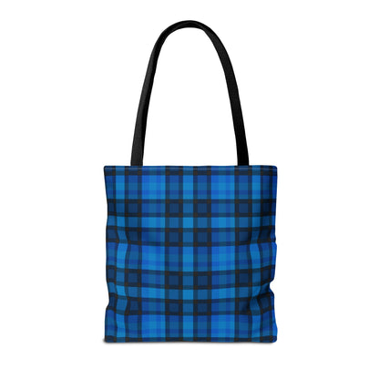 Blue Plaid Tote Bag, Gift for Her or Him,