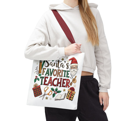 Santa's Favorite Teacher Tote Bag, Christmas Gift, Teacher Appreciation