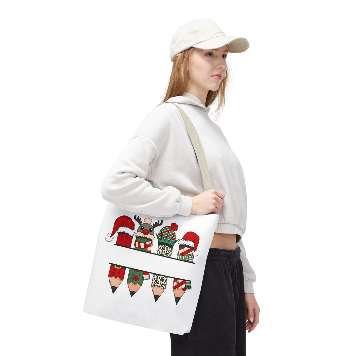 Festive Pencil Reindeer Tote Bag, Holiday Shopping Bag, Christmas Gift Tote, Teacher Appreciation, Winter Decor, Eco-Friendly Bag