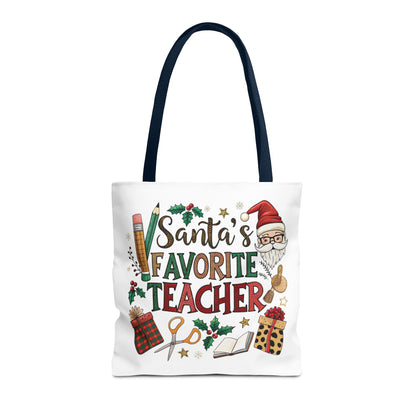 Santa's Favorite Teacher Tote Bag, Christmas Gift, Teacher Appreciation