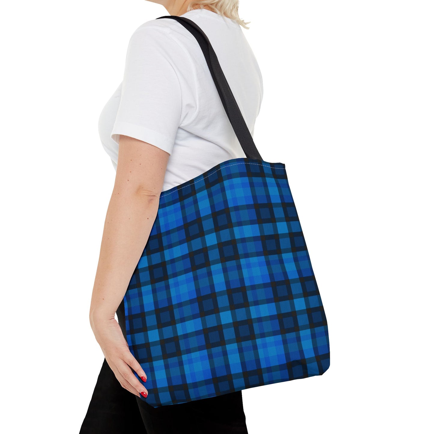 Blue Plaid Tote Bag, Gift for Her or Him,