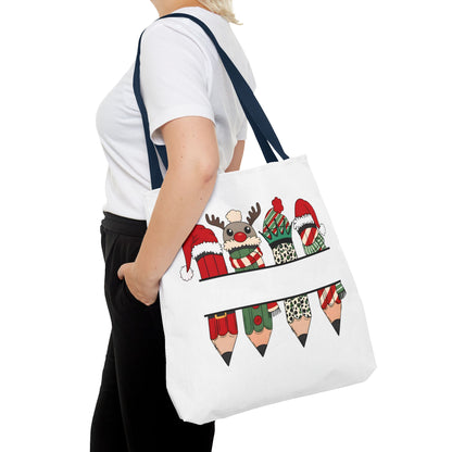 Festive Pencil Reindeer Tote Bag, Holiday Shopping Bag, Christmas Gift Tote, Teacher Appreciation, Winter Decor, Eco-Friendly Bag