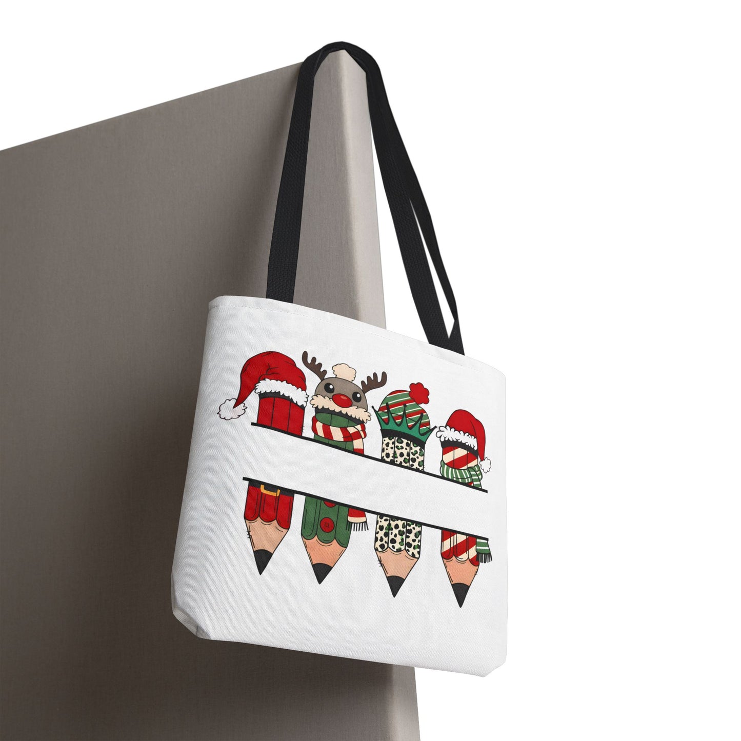 Festive Pencil Reindeer Tote Bag, Holiday Shopping Bag, Christmas Gift Tote, Teacher Appreciation, Winter Decor, Eco-Friendly Bag