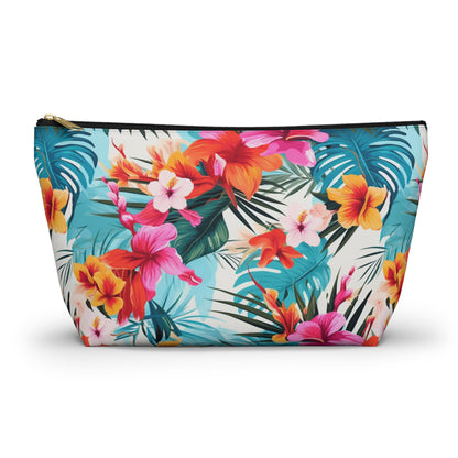 Tropical Floral Accessory Pouch – Hawaiian Makeup Bag with T‑Bottom