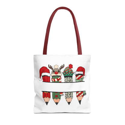 Festive Pencil Reindeer Tote Bag, Holiday Shopping Bag, Christmas Gift Tote, Teacher Appreciation, Winter Decor, Eco-Friendly Bag
