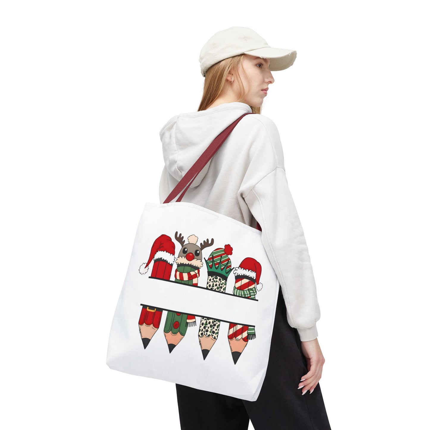 Festive Pencil Reindeer Tote Bag, Holiday Shopping Bag, Christmas Gift Tote, Teacher Appreciation, Winter Decor, Eco-Friendly Bag