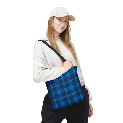 Blue Plaid Tote Bag, Gift for Her or Him,