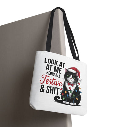 Funny Festive Cat Tote Bag