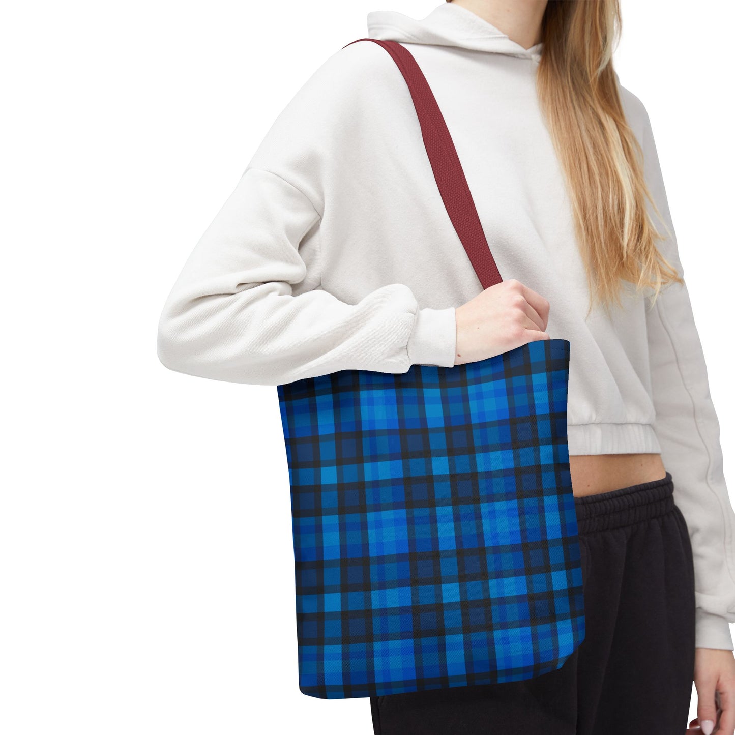 Blue Plaid Tote Bag, Gift for Her or Him,