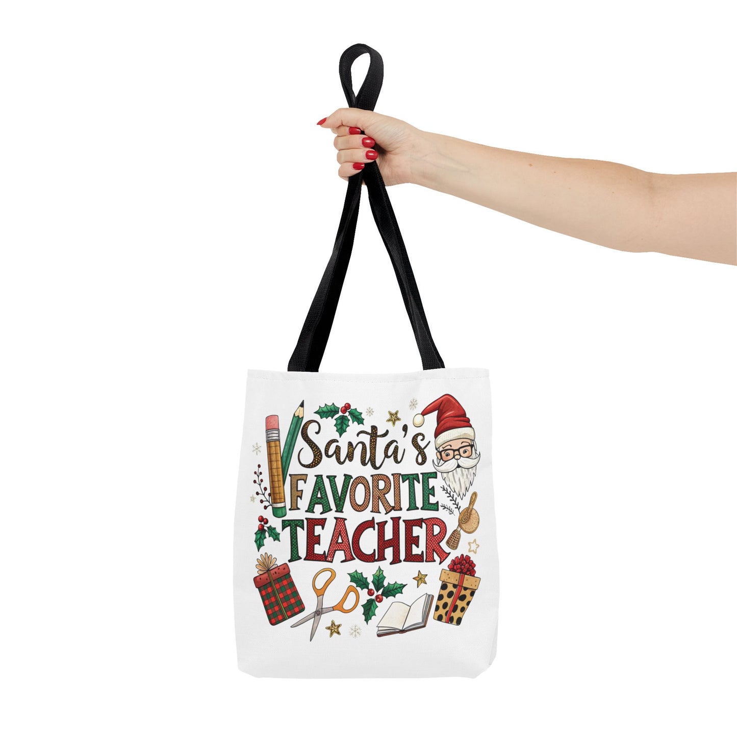 Santa's Favorite Teacher Tote Bag, Christmas Gift, Teacher Appreciation