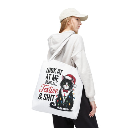 Funny Festive Cat Tote Bag
