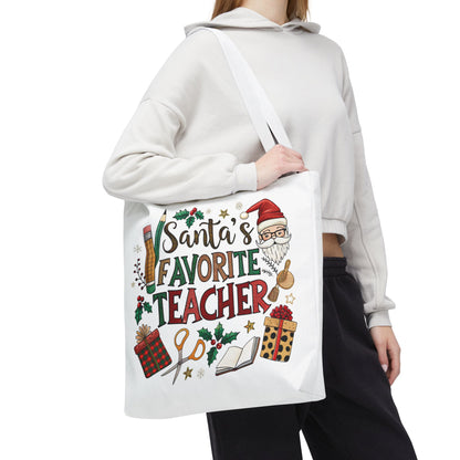Santa's Favorite Teacher Tote Bag, Christmas Gift, Teacher Appreciation