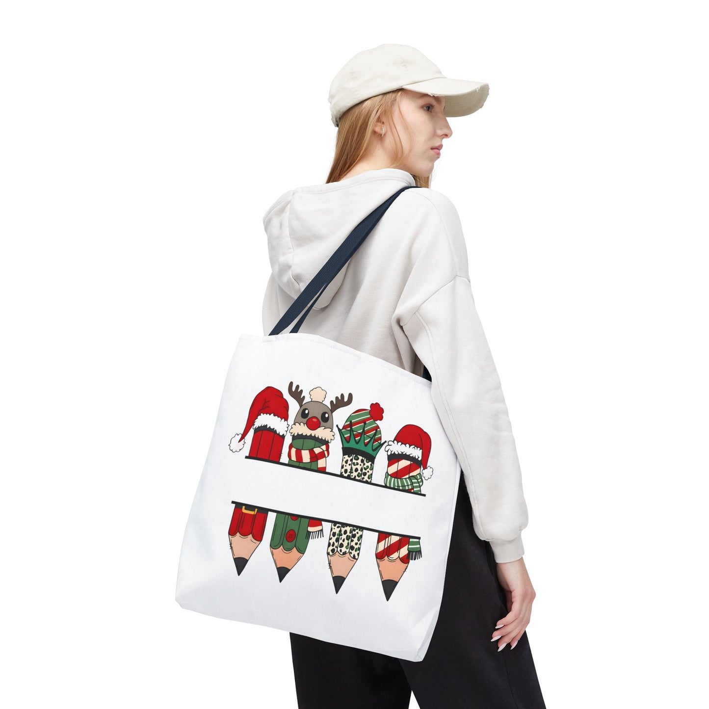Festive Pencil Reindeer Tote Bag, Holiday Shopping Bag, Christmas Gift Tote, Teacher Appreciation, Winter Decor, Eco-Friendly Bag