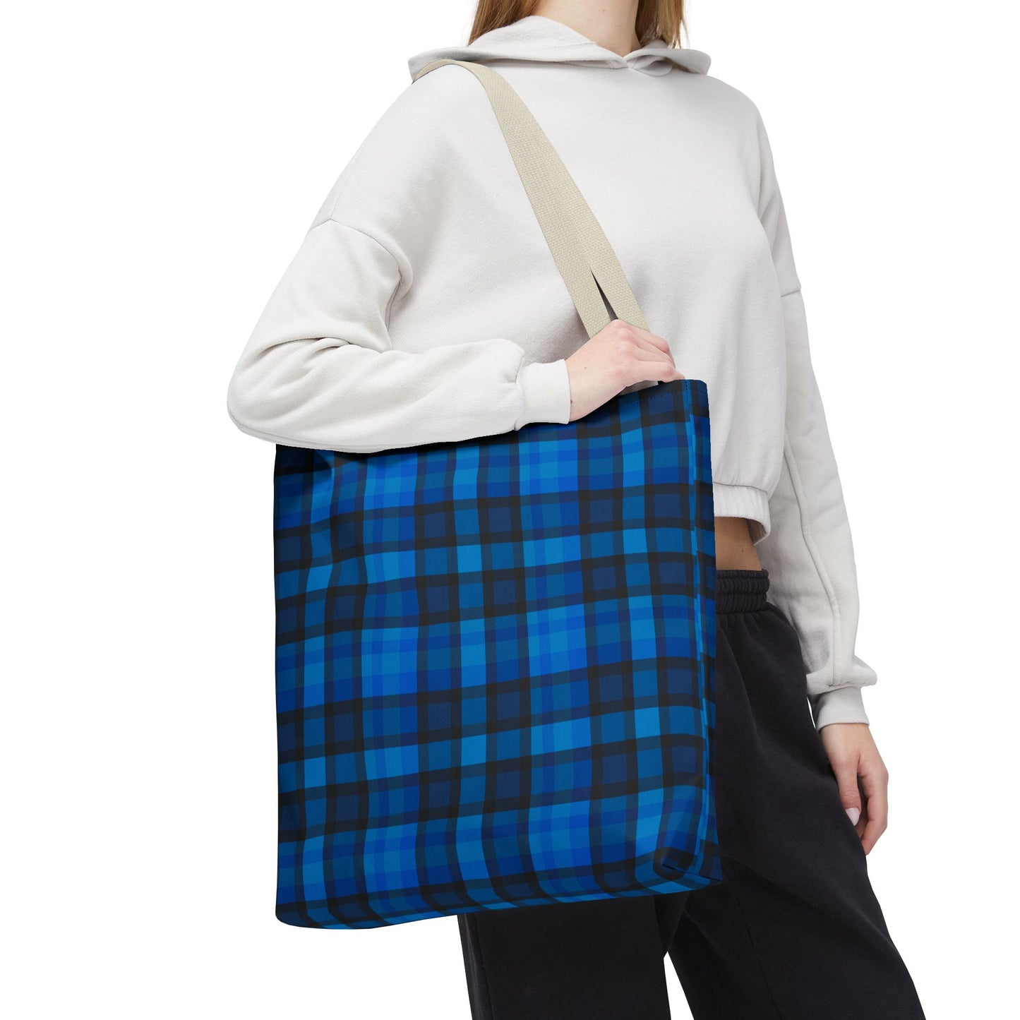 Blue Plaid Tote Bag, Gift for Her or Him,