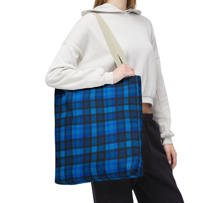 Blue Plaid Tote Bag, Gift for Her or Him,