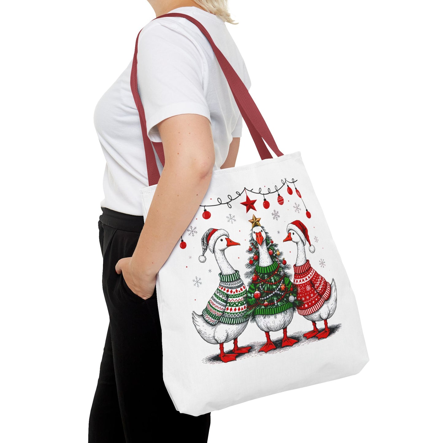 Festive Christmas Geese Tote Bag