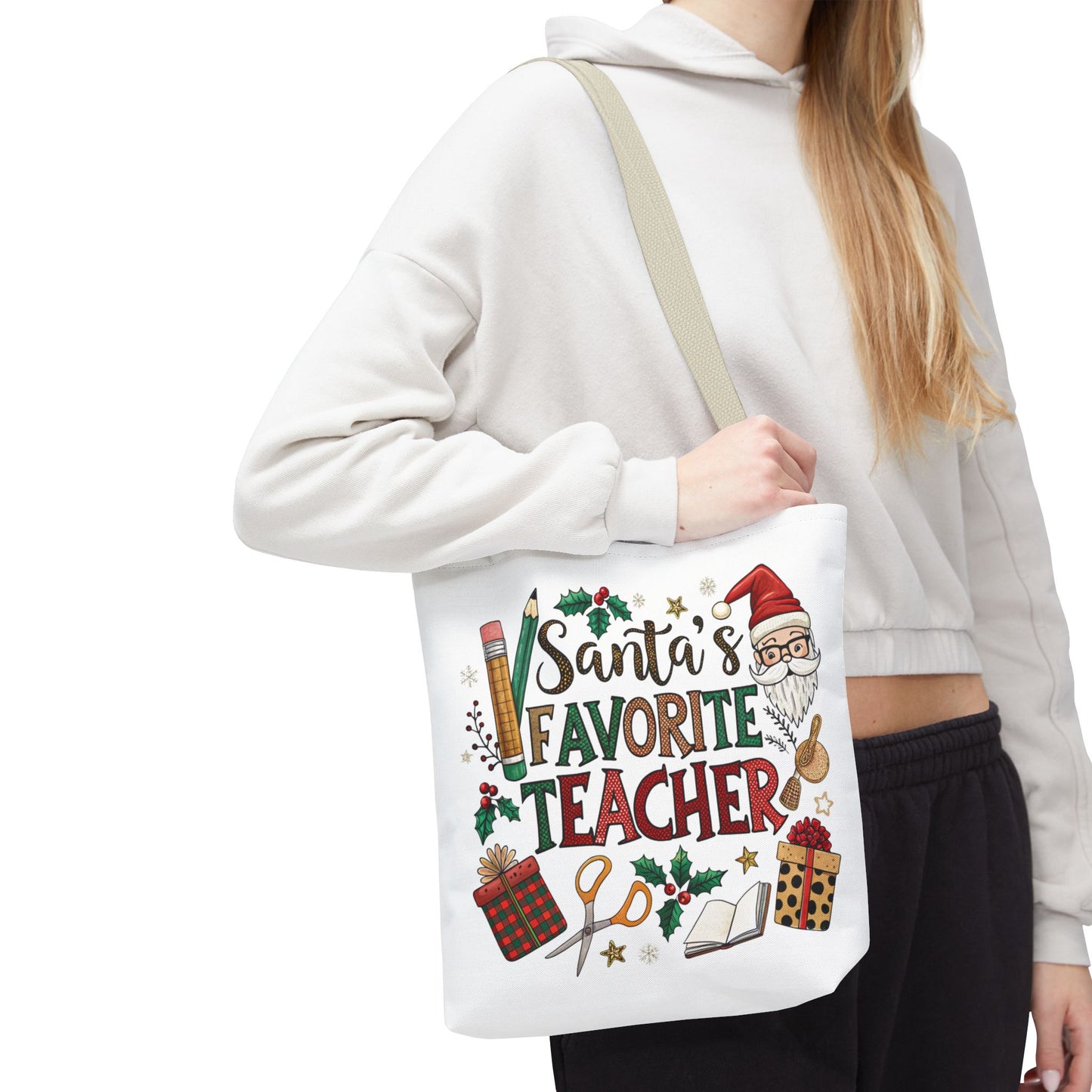 Santa's Favorite Teacher Tote Bag, Christmas Gift, Teacher Appreciation