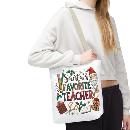 Santa's Favorite Teacher Tote Bag, Christmas Gift, Teacher Appreciation