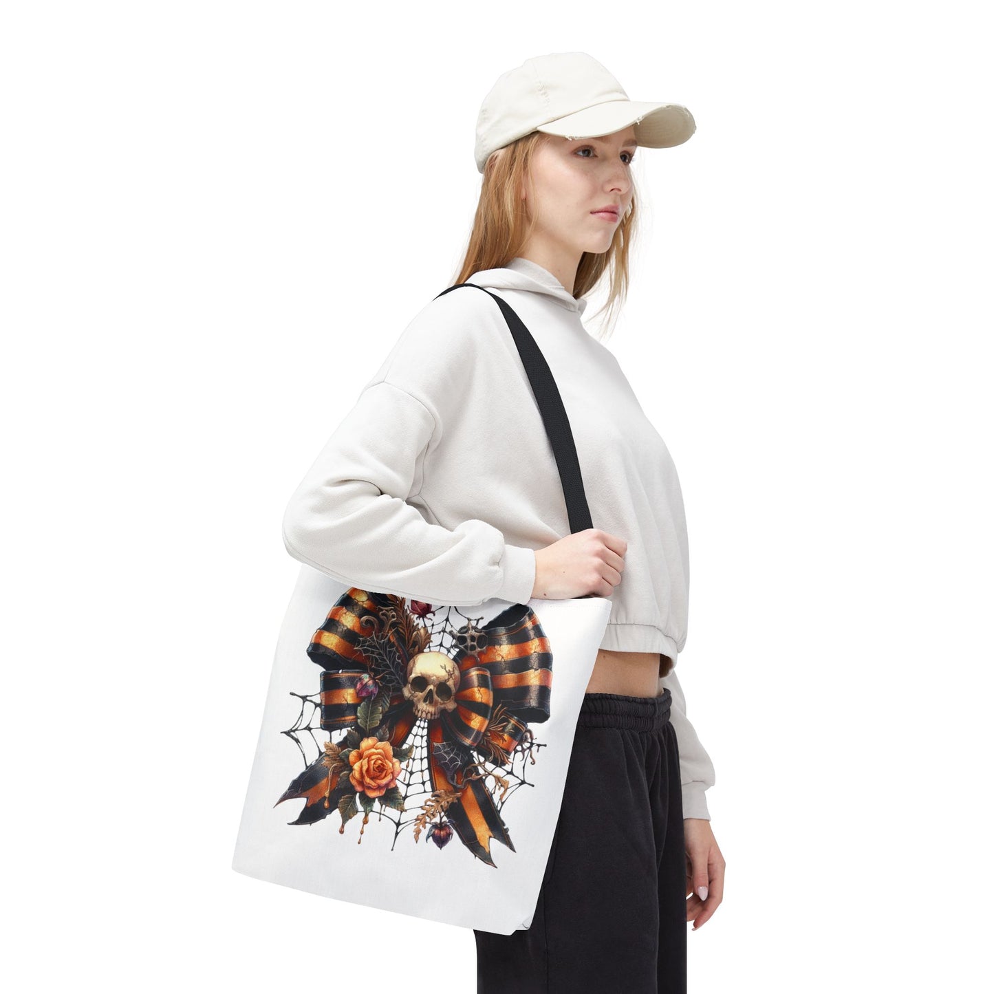 Halloween Skull & Ribbon Tote Bag