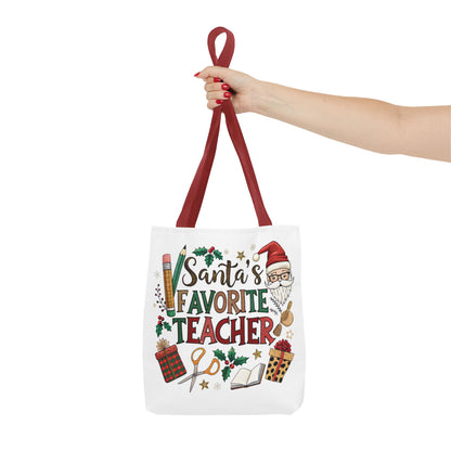 Santa's Favorite Teacher Tote Bag, Christmas Gift, Teacher Appreciation