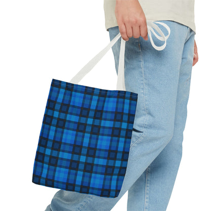 Blue Plaid Tote Bag, Gift for Her or Him,
