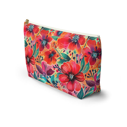 Floral Cosmetic Pouch — Bright Watercolor Flower Accessory Bag