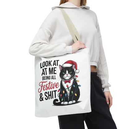 Funny Festive Cat Tote Bag