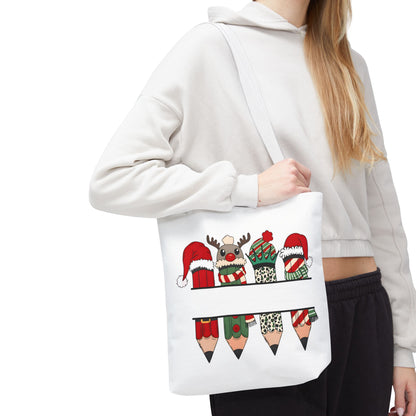 Festive Pencil Reindeer Tote Bag, Holiday Shopping Bag, Christmas Gift Tote, Teacher Appreciation, Winter Decor, Eco-Friendly Bag